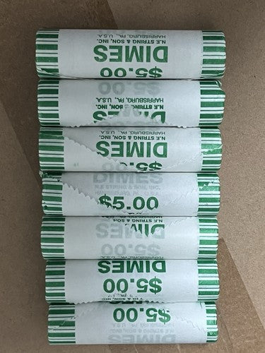 Rolls UNSEARCHED Roosevelt Dime Roll Bank Roll Possible Silver & Error Coins