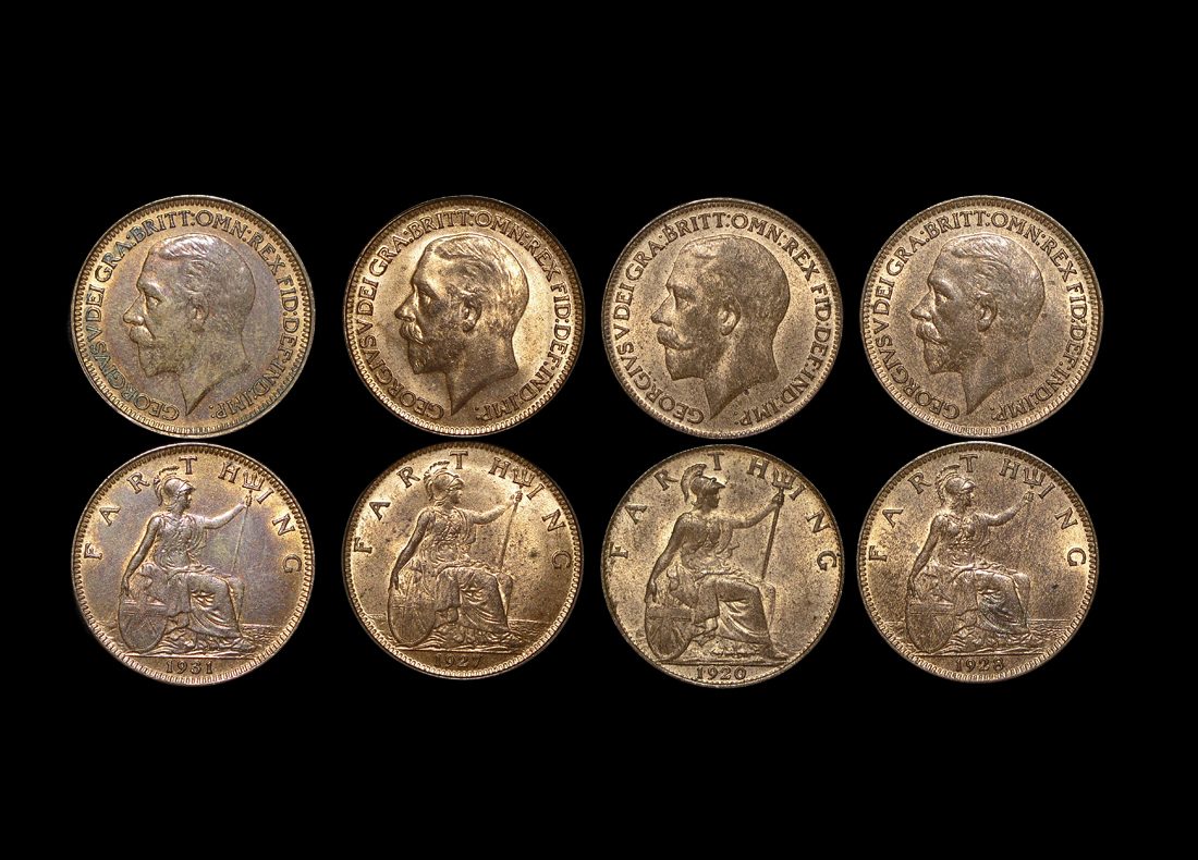 Great Britain, George V (1910 to 1936), Bronze Farthings (4), UNC with some lustre, a few spots, a lot of (4) coins