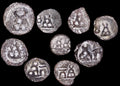 Ancient India, Taxila-Pushkalavati City Coinage (2nd Century BCE), 1/4 Karshapana, a lot of (9) coins
