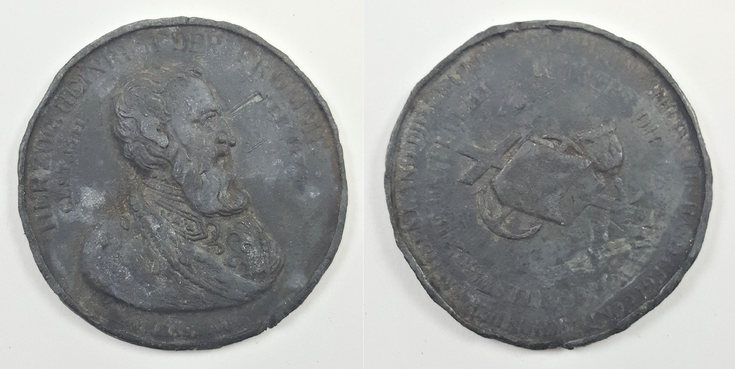 Dealer lot of one (1) lead German medal depicting Herzog Heinrich der Fromme. Unclear date, likely 1500s.(F)