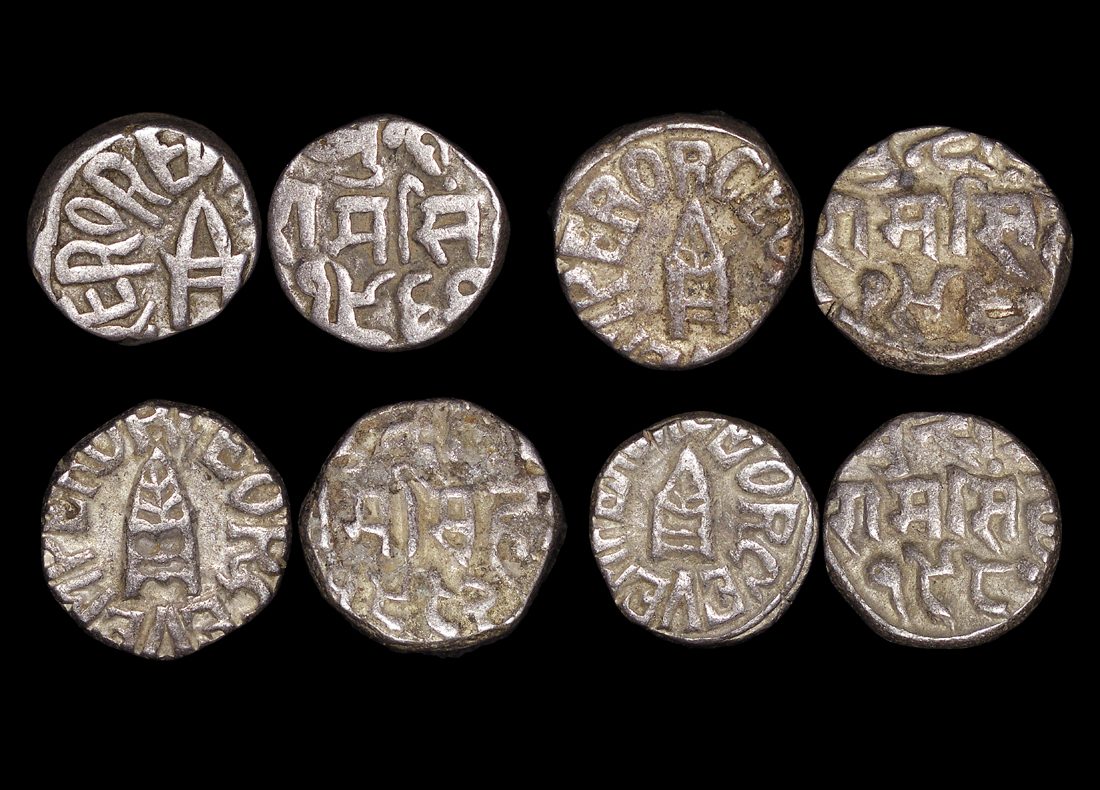 British India, Princely States, Bundi, Silver Rupee, dated 1922 to 1932 CE, reads GEORGE V EMPEROR, KM18.2, EF, a lot of (4) coins