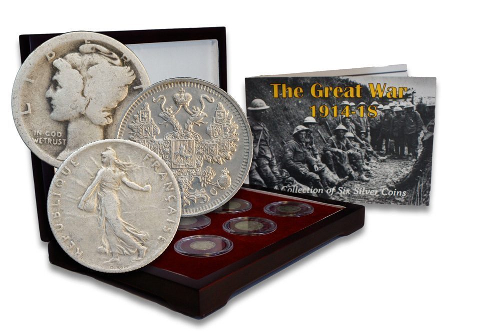 The Great War Box: 6 Silver Coins from the First World War (WWI) (Six, Coin Box)