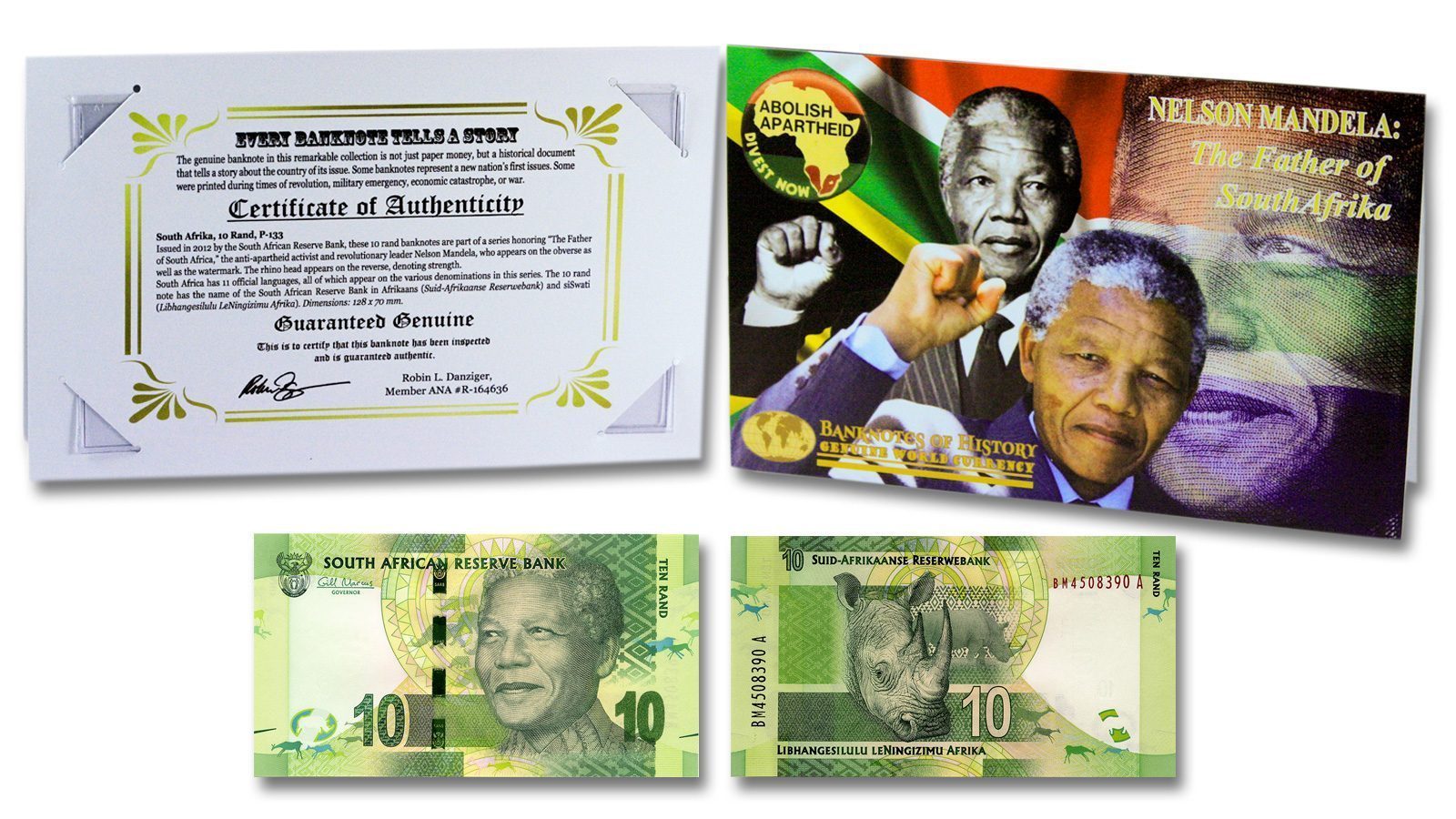 Mandela "Father of Africa" 10 Rand Single Banknote Folder