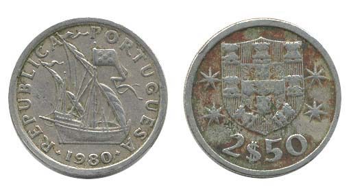 Portugal KM590(VF-F) 2 1/2 Escudos, lot of 1000