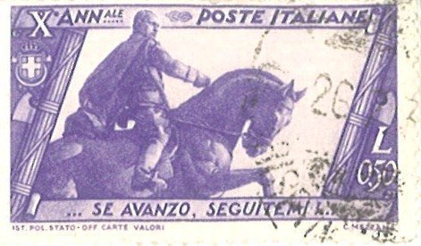 Italian stamp, Mussolini on horseback