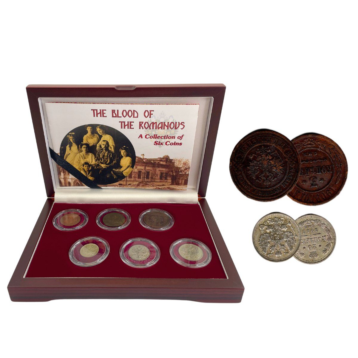 Blood of the Romanovs: Box of 6 of the Last Russian Coins Issued by the Romanov Dynasty (Six, Coin Box)